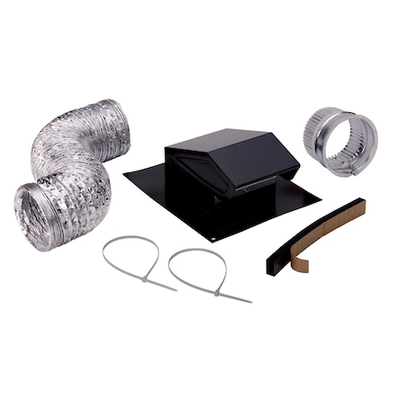 Almo 4in. Flexible Aluminum and Galvanized Steel Roof Vent Kit Black, 8ft Duct, 4.4in Height, 11in Width RVK1A